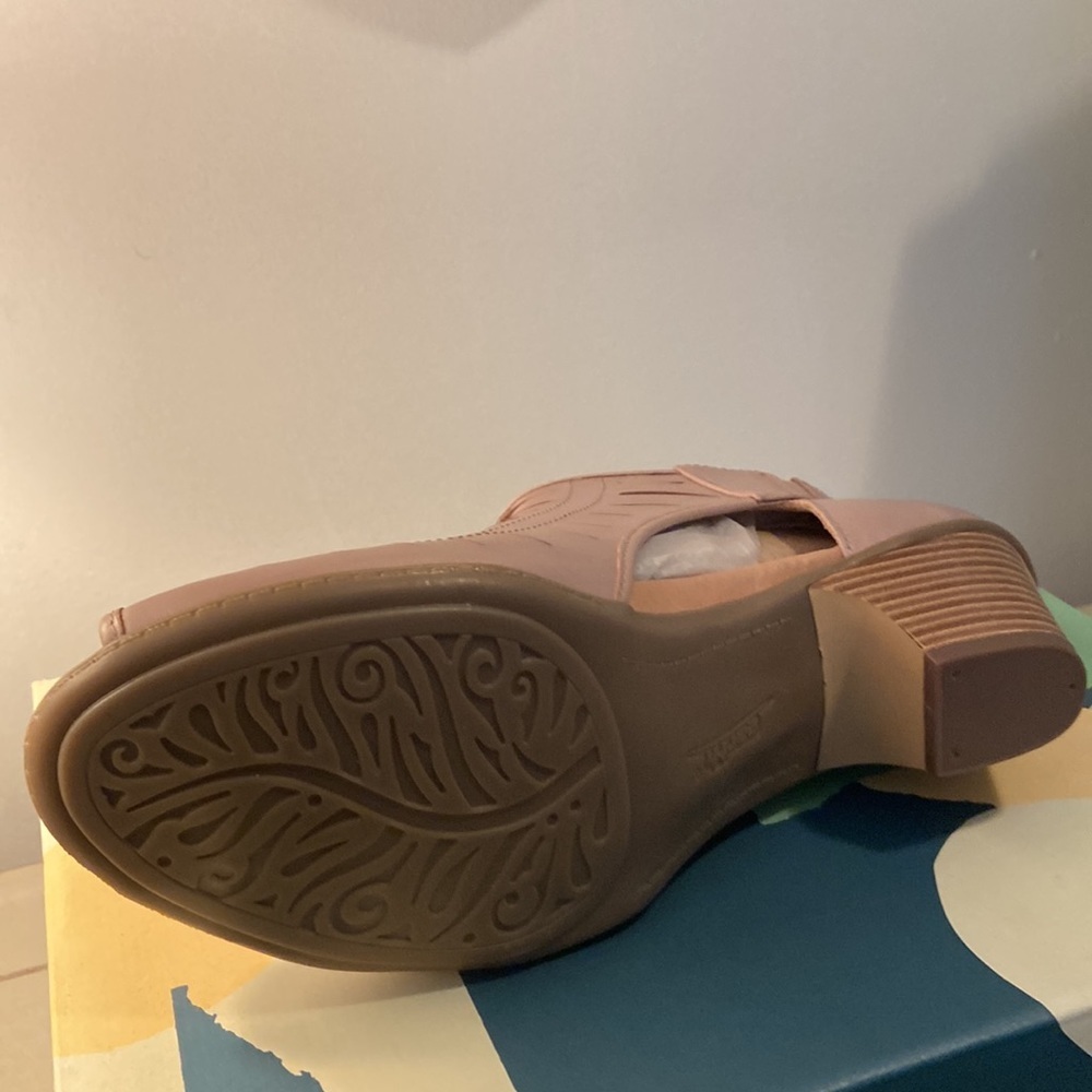 Earth Leather Sandals Vicki Heeled Cut-Out Pecan Tan 9W - Picture 4 of 15